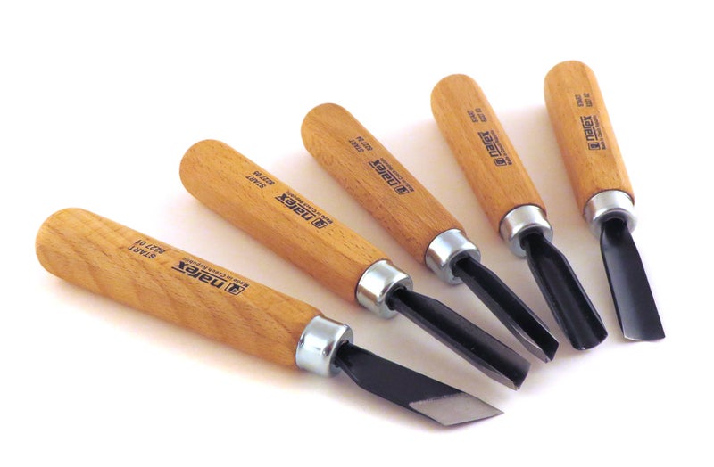 Narex 5 Piece Set Starter Carving Chisels 3 Gouges, V Tool and Double Bevel Skew Chisel 869200 - Image 1